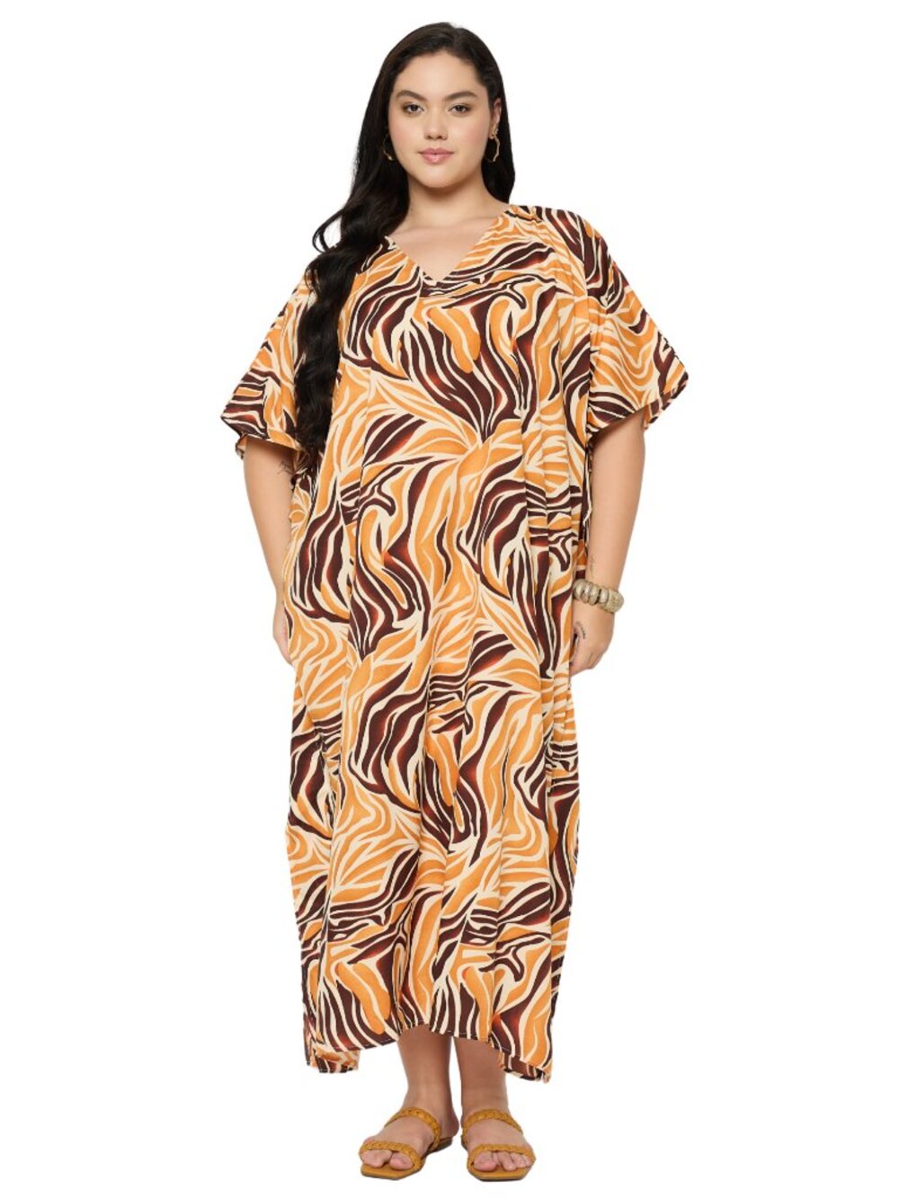 Women Plus Size Caftan Dress Abstract Zebra Printed Maxi Beach Cover Up Dresses